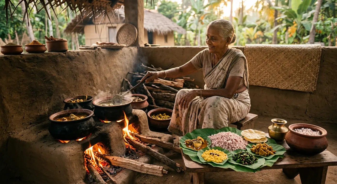 A local family sharing a traditional Sri Lankan meal